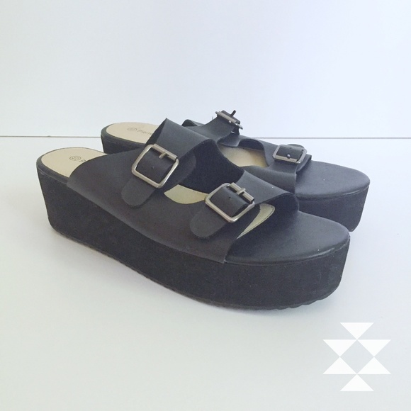 Pierre Dumas Shoes - Black Suede Fall Platform Sandals 2 Strap